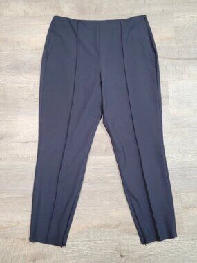 Theory Pintuck Traceable Wool Straight Leg Navy Blue Pants Size 10 Work Office